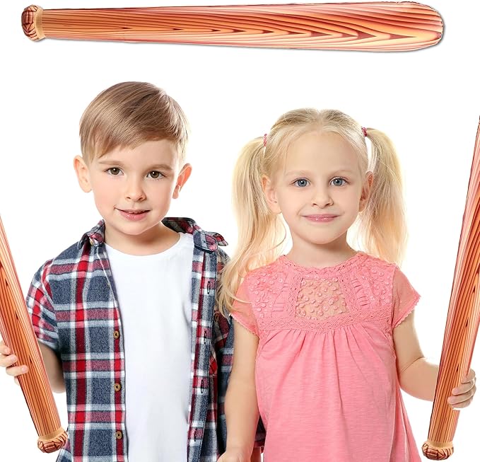 24 Pack 31.5 inch Inflatable Baseball Bat Wood Pattern Blow up Baseball Bat Inflates for Pool Summer Beach Carnival Birthday Baseball Party Favors