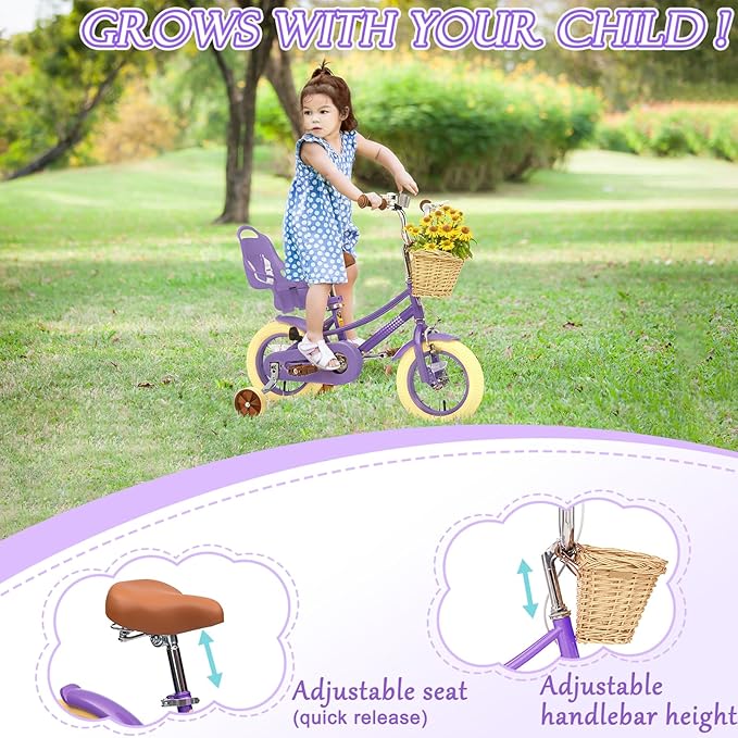 XJD Girls Bike for Toddlers and Kids Ages 2-12 Years Old,12 14 16 Inch Kids Bike with Training Wheels & Basket