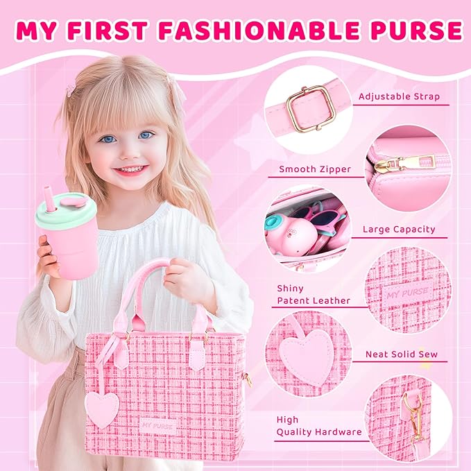 INNOCHEER Little Girls Purse, Kids Toy Purse with Pretend Makeup, 3 4 5 Year Old Girl Birthday Gifts, Pretend Play Toddler Purse, Birthday Christmas Princess Gifts Toys for Girls 3 4 5 6 7 8 Year Old