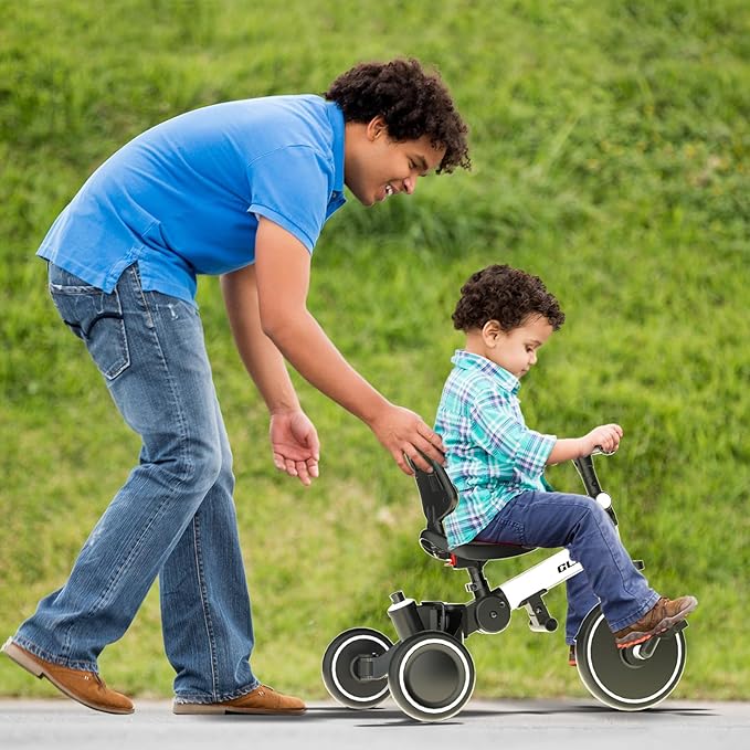 Glaf Tricycle for Toddlers 1-3 Toddler Bike Tricycles with Push Handle 2-4 Years Baby Bike Boys and Girls Balance Bike Birthday Toys with Removable Pedals Adjustable Seat Height and Backrest (White)