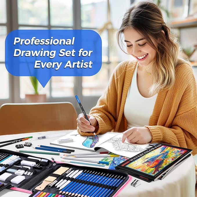 133 Pack Drawing Set Sketching Kit, Pro Art Supplies with Sketch Book, Coloring Book, Watercolor Pad, Black Paper Pad, Graphite Colored Charcoal Watercolor & Metallic Pencils, for Artists Adults Kids