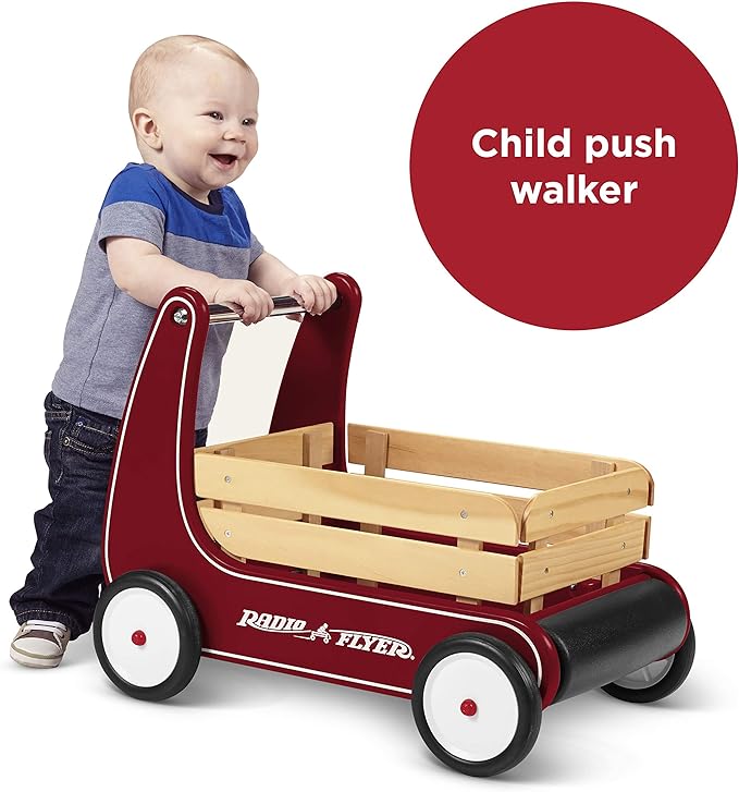 Baby Walker, Toddler Toys, Baby Toy, Radio Flyer Classic Walker Wagon, for Ages 1-4, Red, Wood