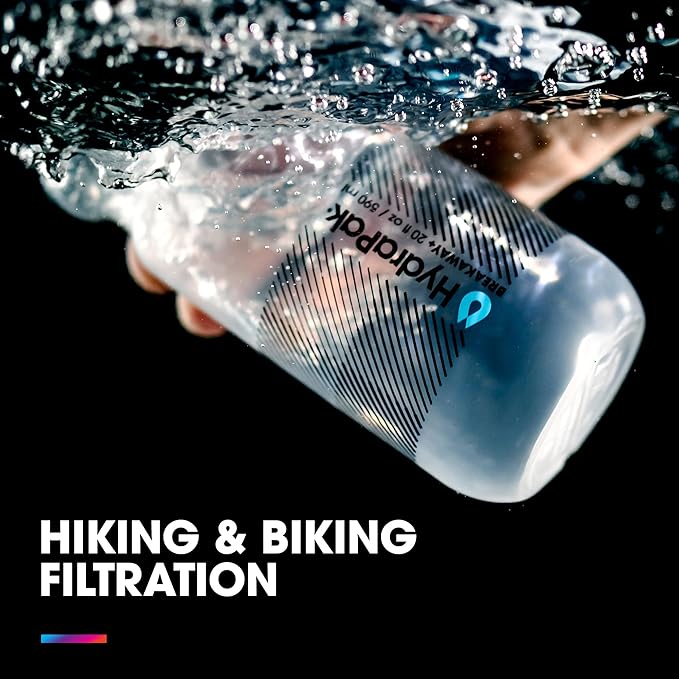 HydraPak Breakaway+ Filter Water Bottle (20oz or 30oz) - Hike & Bike Squeeze Water Bottle, Fits Backpacks & Bike Cages - Clear