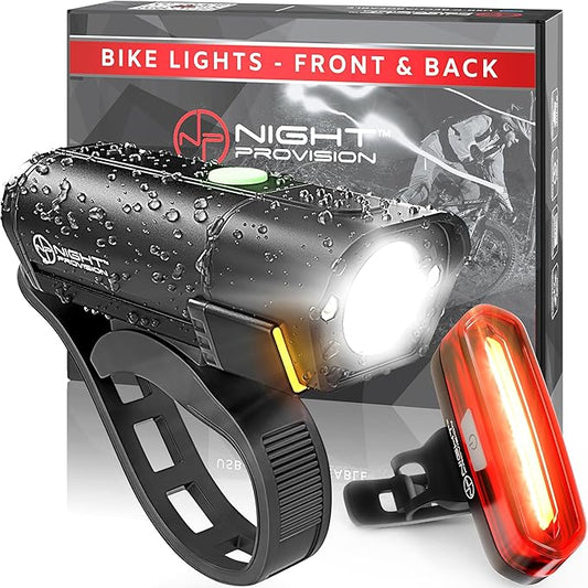 BX-Series USB-C Bike Light Set - Front and Back - 12Hr Max Long Lasting Rechargeable Headlight, Bicycle LED for Night Riding, w/14hr Max Rear Taillight