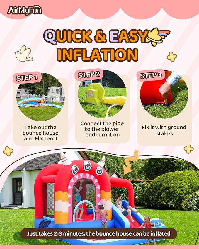 AirMyFun Inflatable Bounce House,Bouncy Castle with Air Blower,Play House with Ball Pit,Inflatable Kids Slide,Jumping Castle with Carry Bag
