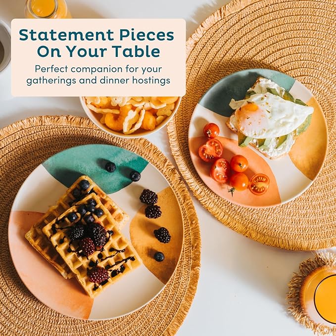 Nook Theory 4 Pack Reusable Bamboo Plates - Non-Toxic Toddler and Kids Plate, Dishwasher Safe, Not Microwavable Dinnerware (Arizona 10")