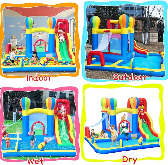 Baralir Inflatable Bounce House with Water Slide – Backyard Inflatable Water Park with 4 Sprinklers, 2 Splash Pools, Fits 5 Kids, Perfect for Summer Fun & Cooling Down