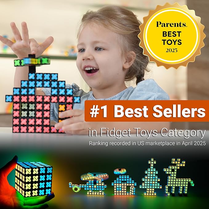 TOSY Magnet Cube 4x4 - 70 Blocks, 560 Magnets, Multipurpose: Creative Building Blocks, Transformable Fidget Spinner, Puzzle/Infinity Cube, Christmas Stocking Stuffers Gift for Kids, Glowing STEM Toy