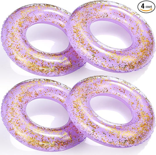 ShinyRelief 4 Pcs Inflatable Glitter Pool Float 30'' Macaron Swim Tube with Gold Confetti Swim Inner Tube for Adults Pool Floats Rings for Summer Beach Swimming Pool Bachelorette Party