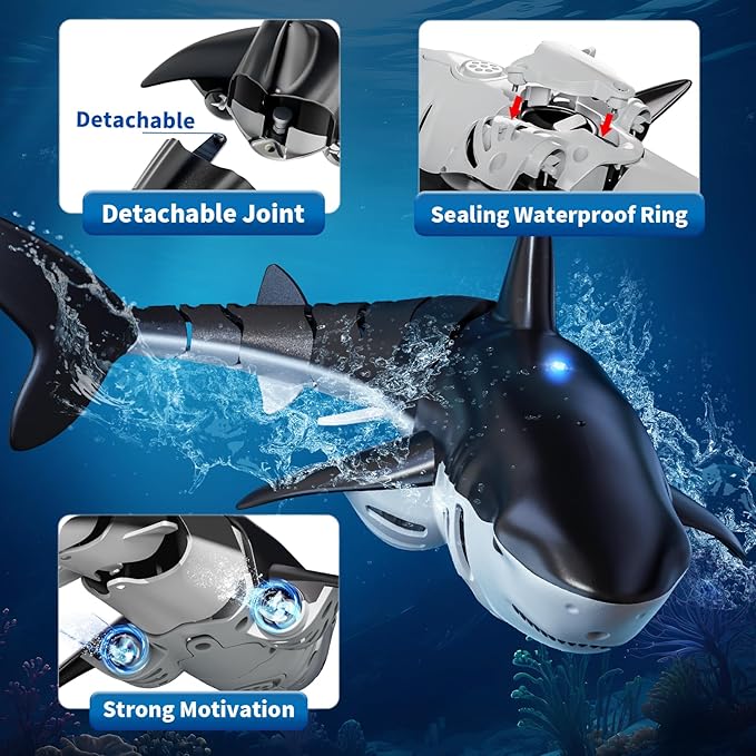 2.4Ghz Remote Control Shark Toys for Kids 3 4 5 6 7 Years Old, 1:18 Scale High Simulation Shark for Pool, Bath Toys for Toddlers, Electronic RC Sea Animal, Outdoor Water Gifts