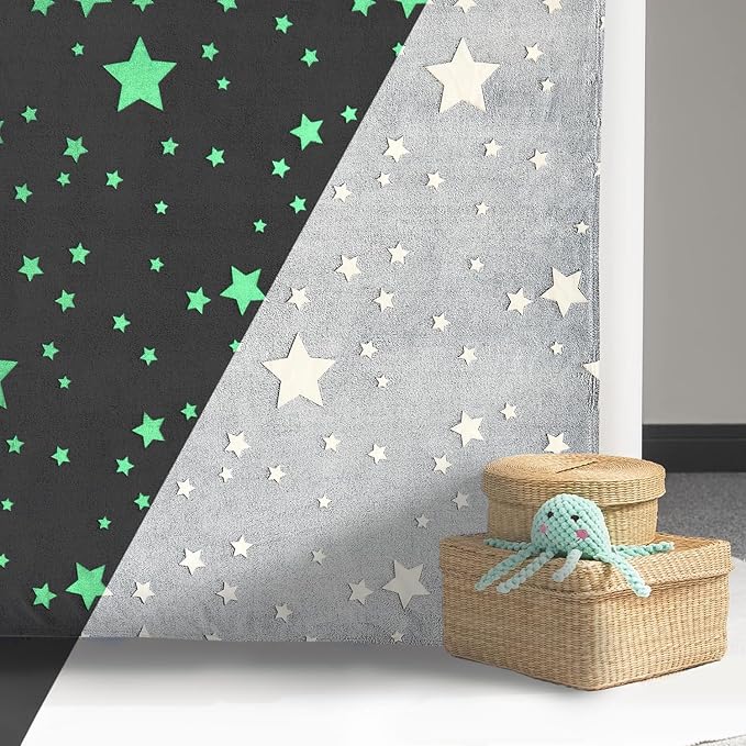 Wajade Glow in The Dark Stars Blanket, Soft Cozy Flannel Kids Throw Blanket for Boys and Girls, Cute Blanket for Sofa Couch Bed, Christmas Birthday Gift 60"x80"