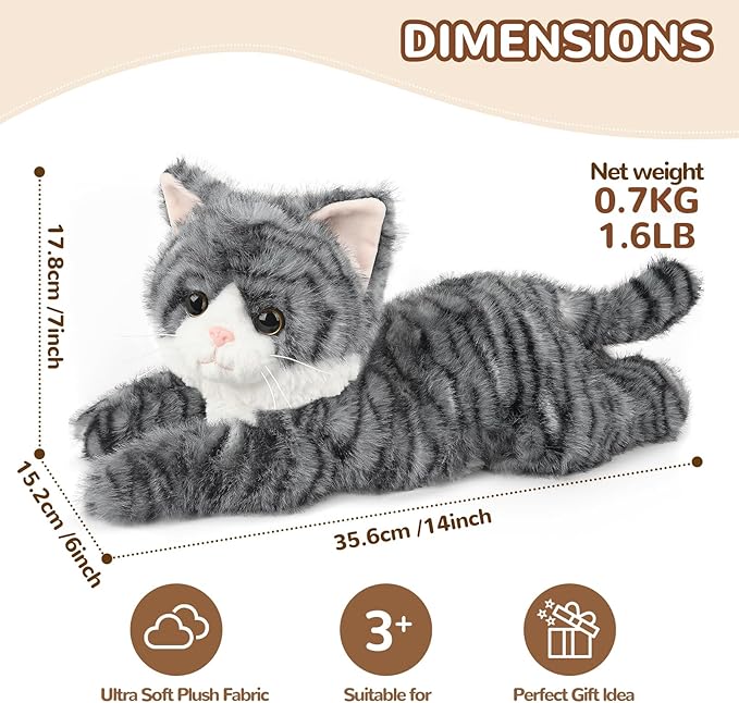 2Pcs Cat Stuffed Animals, Microwavable Stuffed Animal Adorable Fluffy Tabby Cat Plush for Warmth, Heatable Coolable Lavender Scent Cat Plush Toys, Cute Soft Cat Plushies for Kids Adults Girl Boy Gifts