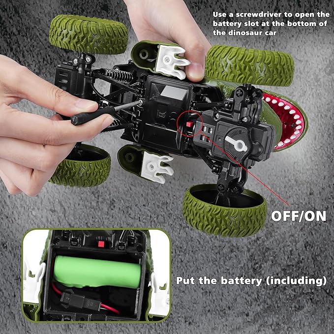 Remote Control Dinosaur Car for Kids Boys, 2.4Ghz All Terrain Remote Control Dinosaur Truck with Light, Rechargeable 4WD Off Road RC Car Toys for Kids 3 4 5 6 7 8-12 Year Old Boys Girls Birthday Gift