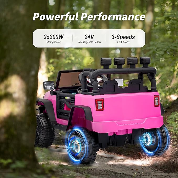 Kids Ride on Car Toy, 24V Electric Car for Kids with Remote Control, 2x200W Motors - Hot Pink