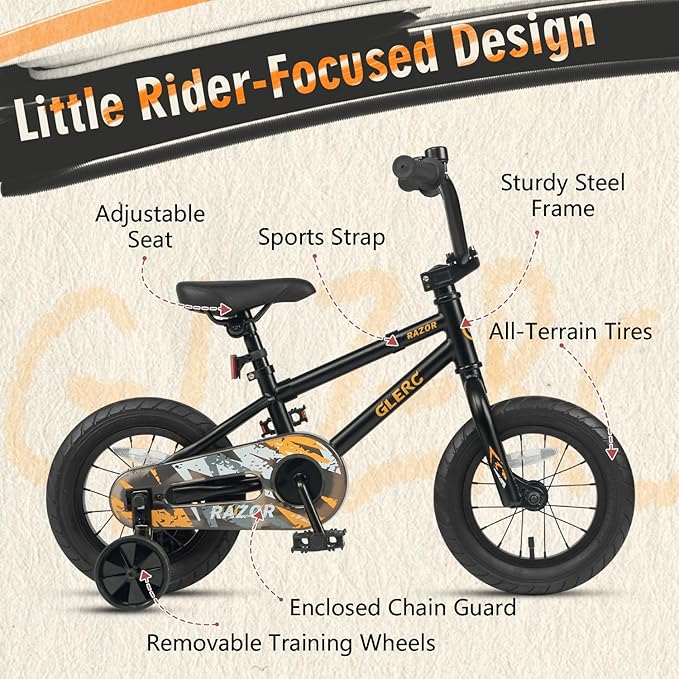 Glerc Kids Bike for Ages 1-8 Years Old, 12-16 Inch BMX Style Kids Bicycle with Training Wheels, Boys Bike for Children and Toddler, Multiple Colors