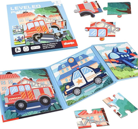 ASTARON Magnetic Puzzles for Toddlers, 12-16-20 Pieces Vehicle Learning Magnet Puzzles for Road Trip, Educational Travel Toys Car Plane Activities for Kids, Kids Birthday Gifts