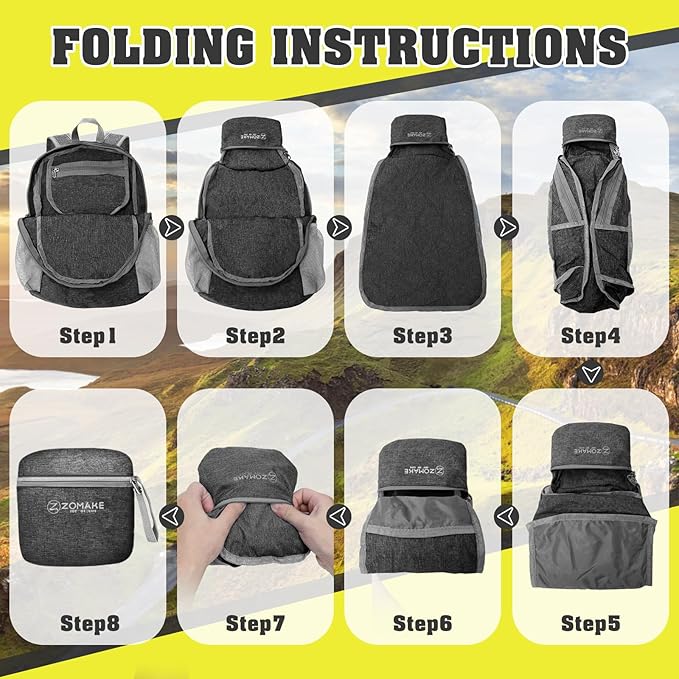 ZOMAKE 10L Lightweight Packable Hiking Backpack, Small Travel Hiking Daypack for Women Men Tear Resistant Foldable Day Pack for Camping Outdoor Sports(Black)