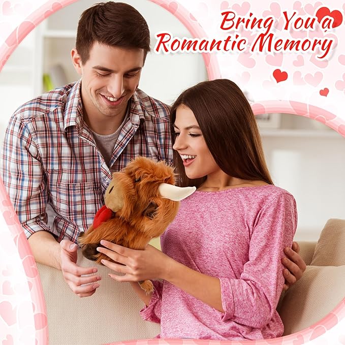 1 Pcs Fall Highland Cows Stuffed Love Animal Brown Cute Heart Stuff Fluffy Cattle Dolls Farm Plush Toy Gifts Thanksgiving Decoration for Adults Men and Women