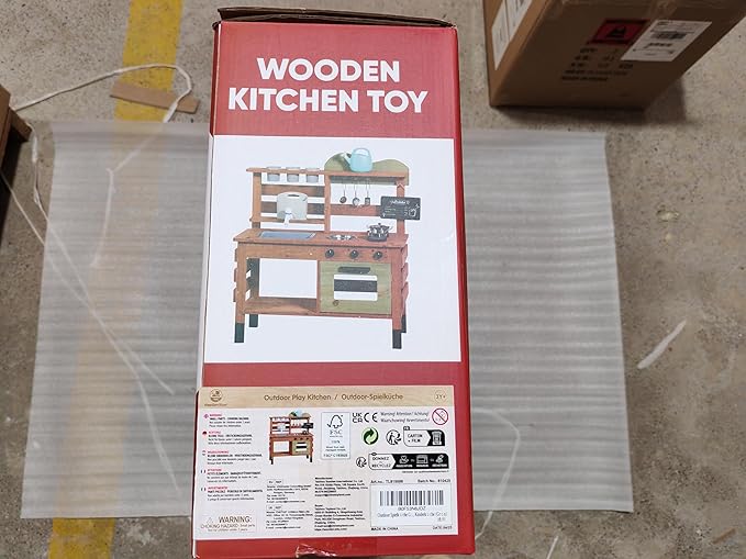 Outdoor Kitchen for Kids,Mud Kitchen Wooden Toy Playset with Kettle, Sink, Wooden Plant Container and Kitchen Accessories, for Children Ages 3+ Years (Green)