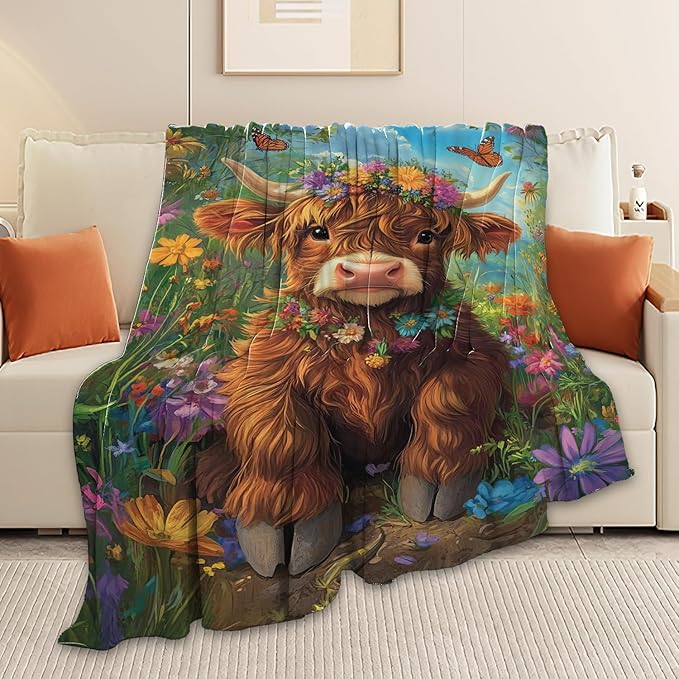 Highland Cow Throw Blanket Highland Cattle Stuff Gifts for Kids Girls Boys Adults Women Man Soft Cozy Warm Plush Fluffy Fuzzy Fleece Blanket Decor 50''X60''