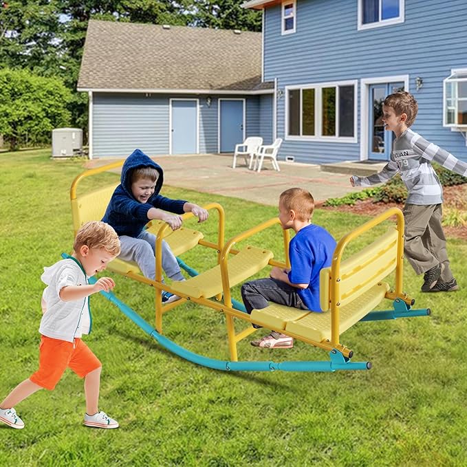 2 in 1 Teeter Totter Seesaw for Kids, 1-3 Person Metal Rocking Seesaw for Boys Girls Indoor Outdoor Rocker Toy Playground Equipment for Backyard