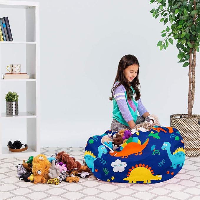 Posh Stuffable Kids Stuffed Animal Storage Bean Bag Chair Cover - Childrens Toy Organizer, Large-38 - Canvas Dinos on Blue