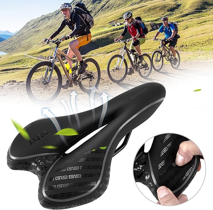 OUXI Comfort Bike Seat Comfortable Gel Bicycle Saddle Replacement Soft Padded with Shock Absorbing Waterproof for MTB Mountain Bike Road Bike Exercise Bike Men Women and Ladies