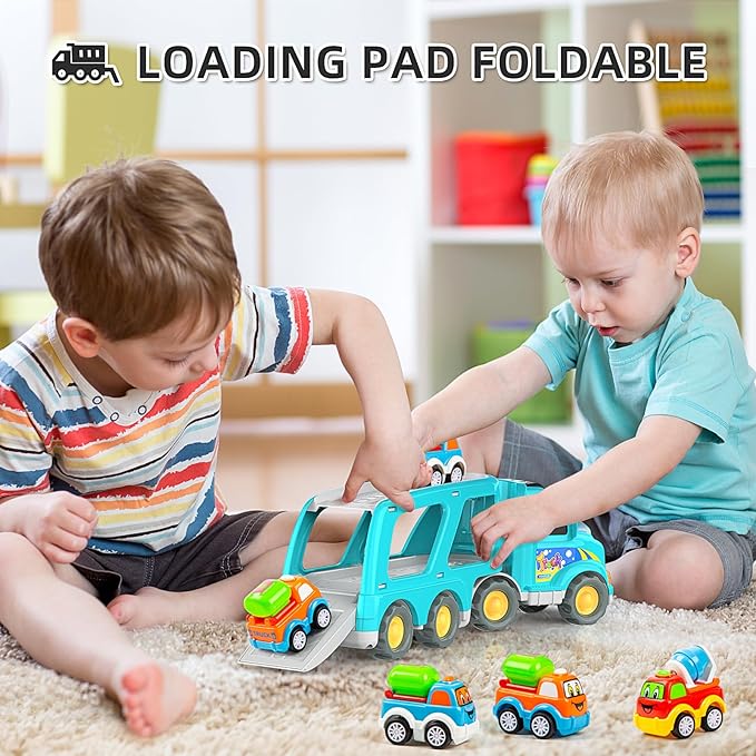 Veslier Toy Trucks Car for 2 3 4 5 Year Old Toddlers Boys Girls,Trucks Toys 5 in 1 Construction Vehicles Toys for Kids Boys Girls,Car Trucks Toys with Light Sound,Christmas Birthday Gifts.