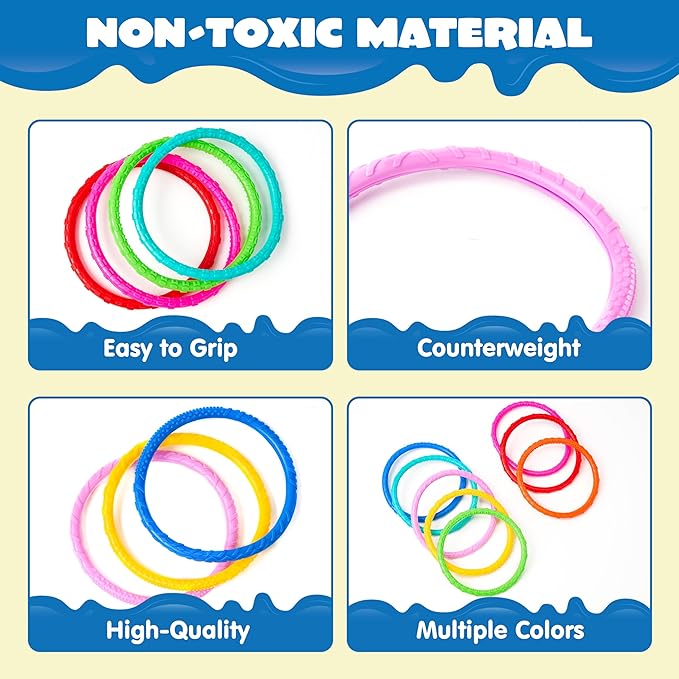 JOYIN Dive Circles Pool Toys, 8 Pcs Colorful Pool Rings for Kids, Underwater Training Swimming Diving Toy for Kids Gifts Summer Swim Water Fun Games