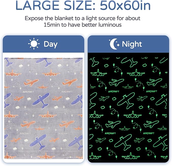 SALIMAH Glow in The Dark Blanket Airplanes Gifts for Boys Girls,Toys for Girls Boys Age 2 3 4 5 6 7 8 9 10 Year Old, Soft Kids Blankets Gifts for Grandkids Teens for Christmas Birthday, 50"x60"
