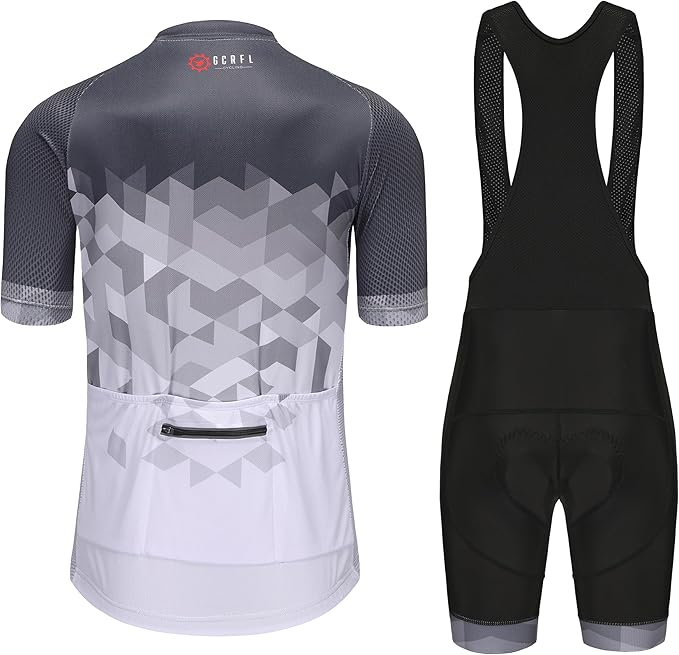 GCRFL Men's Cycling Jersey Set Road Bike Shorts Sleeves Jersey Zipper Pokcet Bib Shorts with Padded, Cycling Clothing kit Men