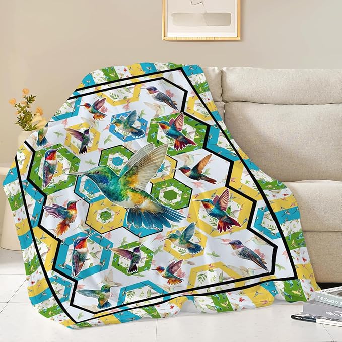 Hummingbird Throw Blanket Hummingbird Bird Stuff Gifts for Kids Girls Boys Adults Women Men Soft Cozy Warm Plush Fluffy Fuzzy Fleece Blanket Decor 50''X60''