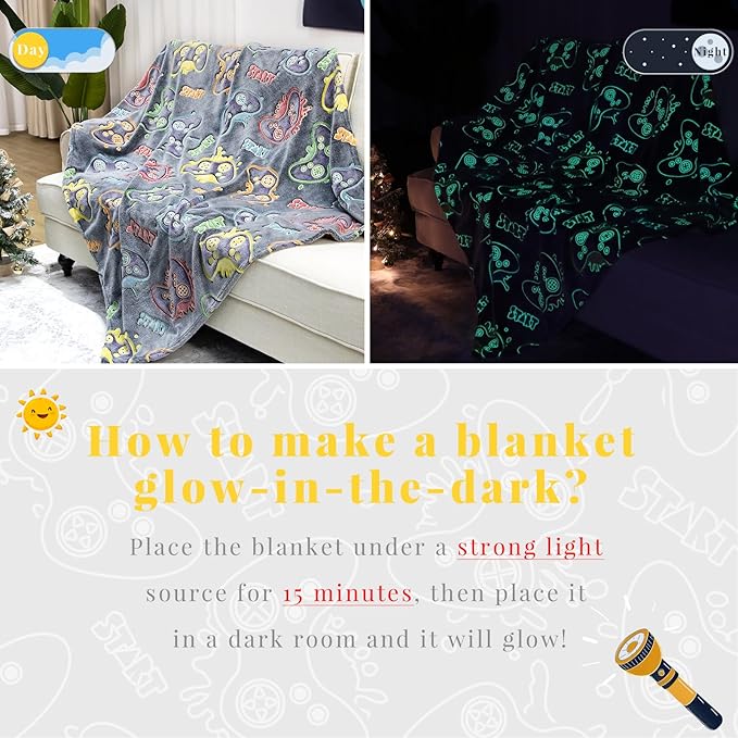 Gaming Gifts Toys for Teen Boys Glow in The Dark Gaming Blanket for Men Boyfriends Gamers Soft Fleece Gamer Blanket for Kids Birthday Gifts