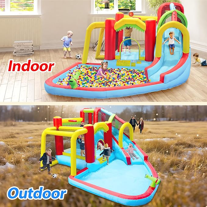 Inflatable Bounce House for Kids, Jumping Castle, Long Slide, Basketball, Funny Tunnel, Soccer, Climbing Wall, Kids Jumper Included Blower