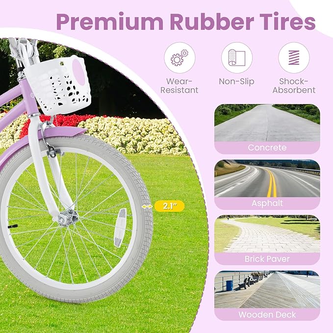 COSTWAY Kids Bike, 12 14 16 18 Inch Toddler Bike Children Bicycle w/Training Wheels, Hand & Coaster Brakes, Adjustable Saddle & Handlebar, Basket, Bell, Kids Bicycle for Girls Boys Aged 3-8 Years Old