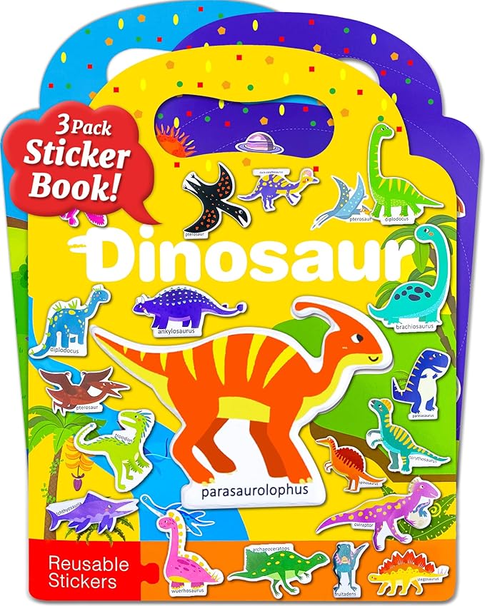 Benresive Reusable Sticker Book for Toddlers 2-4 Years, 3 Sets Travel Stickers for Kids, Waterproof Sticker Books for Toddlers 1-3, Crafts Activities for Todddlers 1-3 2-4 3-5