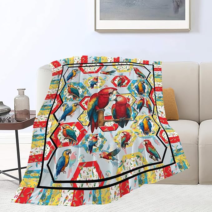 Parrot Bird Throw Blanket Macaw Stuff Gifts for Kids Girls Boys Adults Women Men Soft Cozy Warm Plush Fluffy Fuzzy Fleece Blanket Decor 60''X80''
