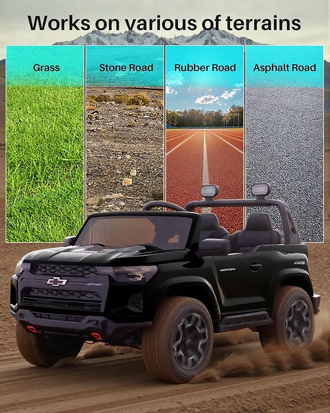 Joywhale 24V Ride on Truck 4WD Kids Electric Vehicle Licensed Chevorlet Ride on car with 7AH Big Battery, 320W Powerful Motors, 2 Seats, Music, 4 Wheel Suspension, 2 Speeds, LED Lights,Black