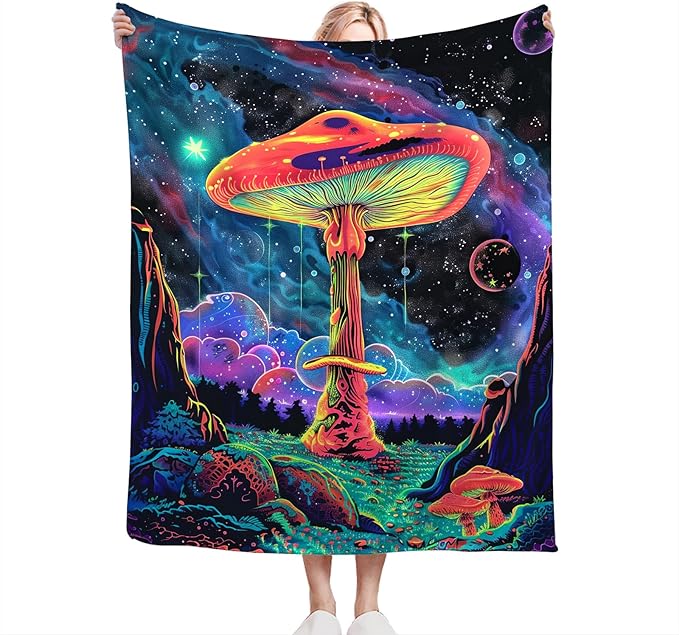 Mushroom Blanket Fleece Soft Warm Plush Mushroom Galaxy Throw Blanket Lightweight Plush Fuzzy Cozy Blankets for Lover Kids Adult Suitable for Couch Sofa Bed 50"X40"