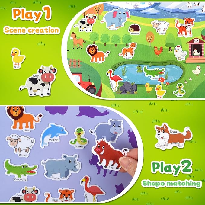 ASTARON 3 Pack Reusable 3D Puffy Sticker Book for Kids 3-6, Jelly Sticker Game Educational Sensory Learning Toy, Travel Toys and Busy Book(Dino Car Animal)