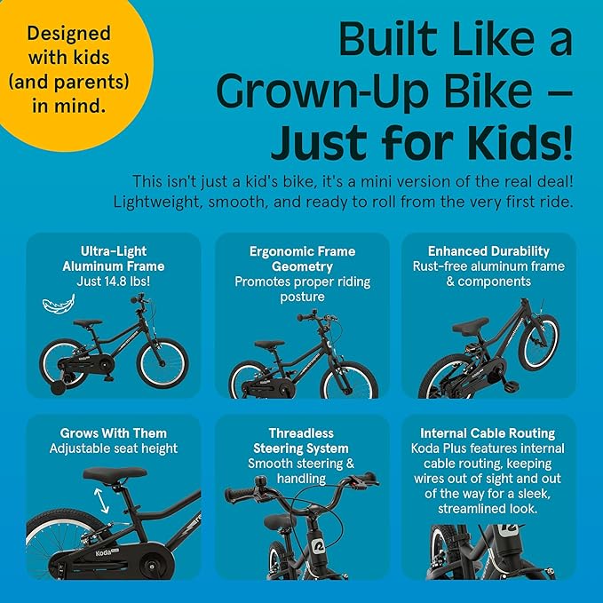 Retrospec Koda Plus Kids Bike for Boys & Girls Ages 4-6 Years - 16" Children's Bicycle, Adjustable Seat & Handlebars