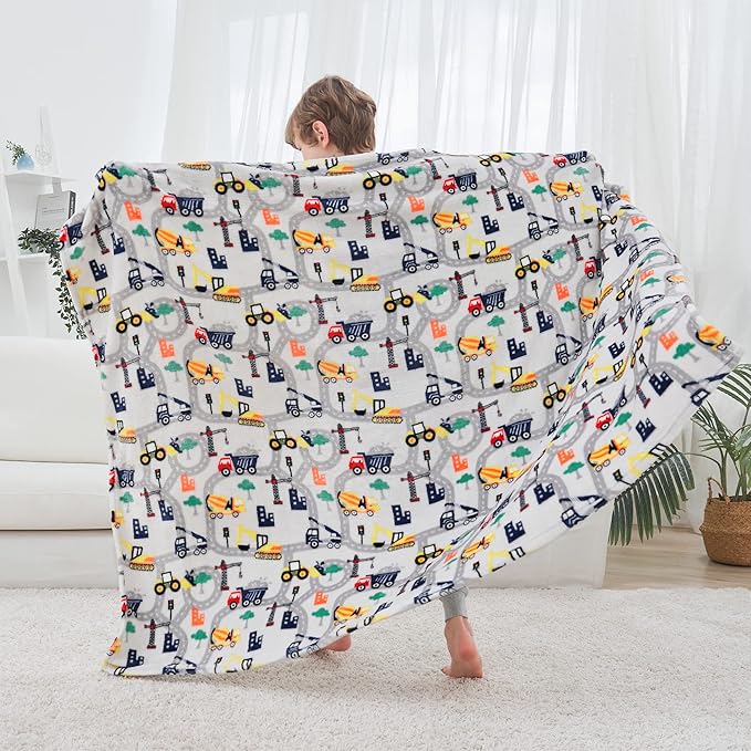 Softan Truck Blanket for Boys, Kids Throw Blanket for Boys and Girls Soft Cozy Flannel, Cute Truck Blanket for Sofa Couch Bed, Christmas Birthday Gift for Kids, 50x60 Inches