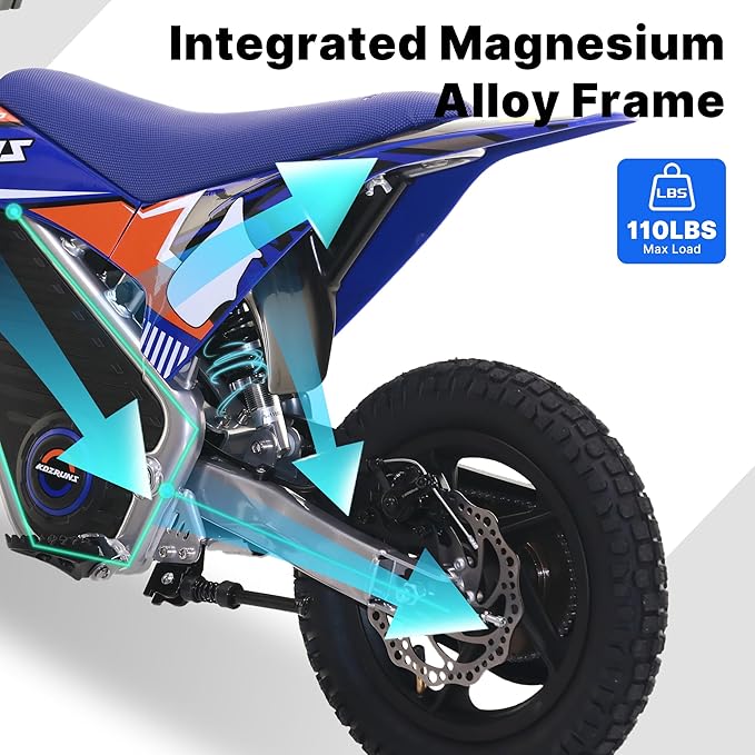 Electric Dirt Bike for Kids, Powerful Motorcycle for Ages 3-6, 24V 2.6Ah Lithium Battery, Dual Shock Absorption, 2 Speed Modes, Safe Disc Brake, 12Inch Off Road Tires, Blue