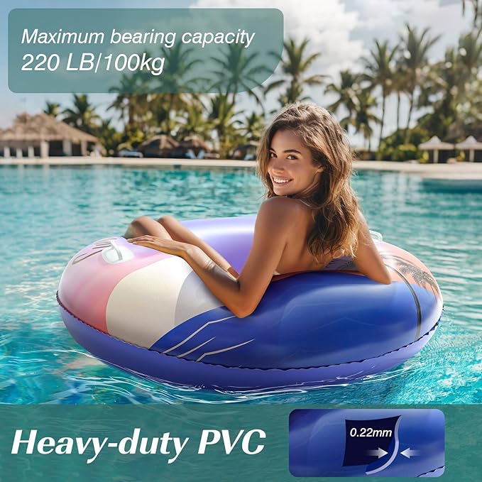 HeySplash Pool Tubes for Adult, 42 Inch Large Pool Floats with Handles, Inflatable Swim Rings Lounge, Hawaii Fun Swim Floaties Swimming Pool Beach Lake River Party Decoration Toys, Purple Sunset