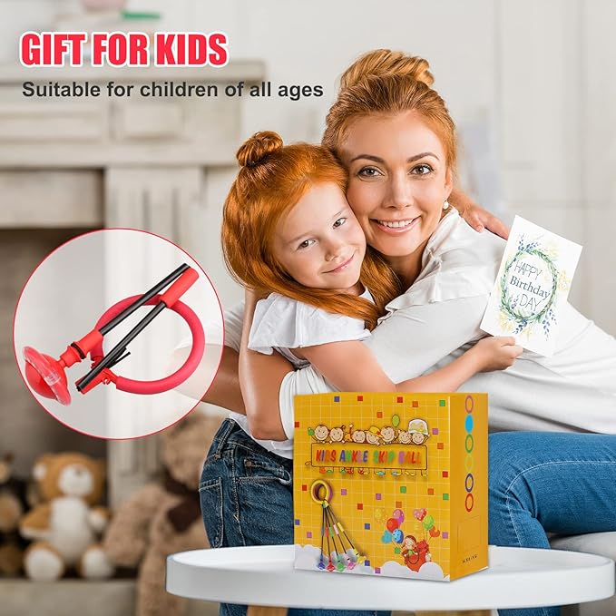 Ankle Skip Ball for Kids - Foldable Flash Wheel Skip Ball, Outside Game Toys for Kids & Adults, Gift for Boys & Girls Age 5 6 7 8 9 10 Years Old, Red