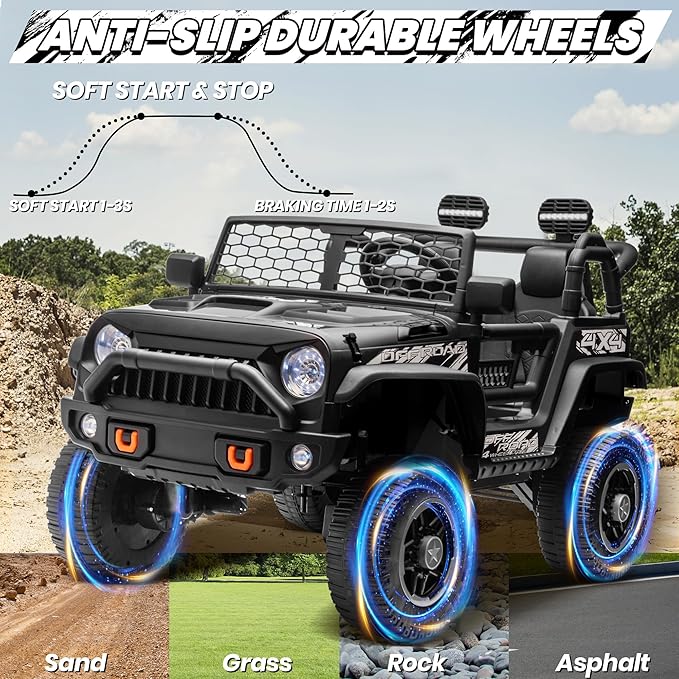 JOYRACER 24V 2 Seater Ride On Toys for Big Kids, 800W Power Truck Wheels with Remote Control, 4WD/2WD Switchable, 20" Spacious Seat, Soft Start, Bluetooth, Electric Car for Kids Ages 3-8, Black