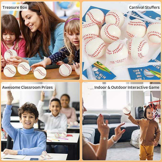 LiYiQ 24Pcs Baseball Party Favors 2.36 Inch Baseball Stress Balls for Kids Baseball Birthday Favors Foam Baseballs Birthday Decorations Baseballs Goodie Bag Stuffers