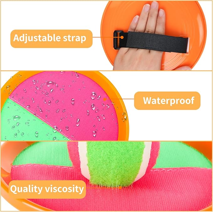 Outdoor Toys for Kids Ages 3-10-Toss and Catch Ball Set, Toss Games with 4 Orange Paddles 4 Sticky Balls, 1 Storage Bag, Paddle Ball Game for Kids/Family Boys Girl Gift