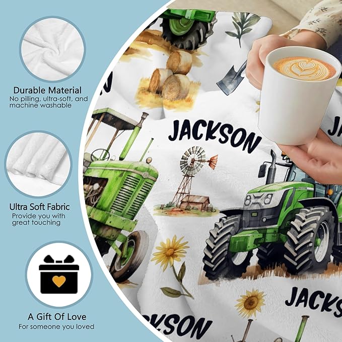Custom Farm Tractor Blanket with Name Personalized Farm Tractor Blankets for Girls Boys Women Men Customized Blanket Gifts for Birthday 40"x50"for Kids/Small Pets