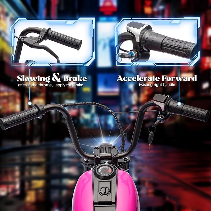 24V Kids Electric Motorcycle, 250W Electric Dirt Bike for Kids, Ride on Motorcycle Speed up to 14MPH, Retro Motocross with LED Lights, Pink